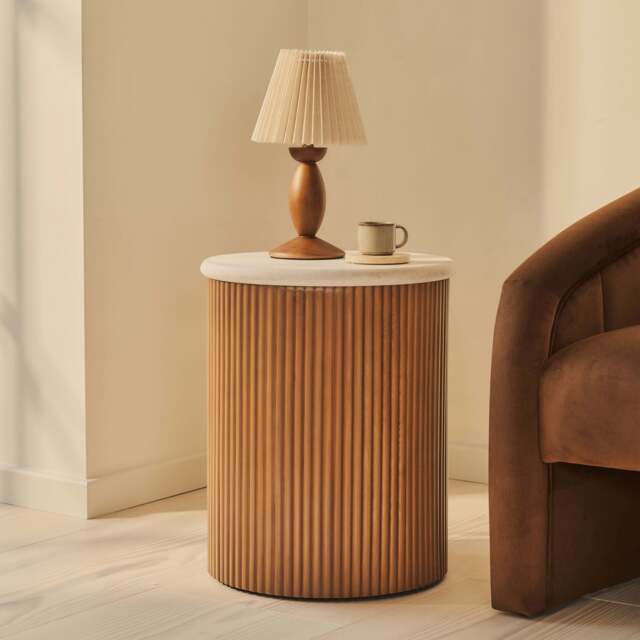 Cove - Warm Wood Ribbed Round Side Table - image 1