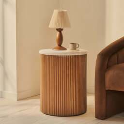 Cove - Warm Wood Ribbed Round Side Table