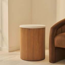 Cove - Warm Wood Ribbed Round Side Table - thumbnail 2