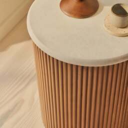 Cove - Warm Wood Ribbed Round Side Table - thumbnail 3