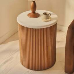 Cove - Warm Wood Ribbed Round Side Table - thumbnail 6