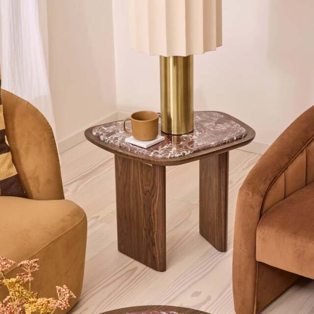Belmont - Red Marble Irregular Dark Wood Side Table - image 1