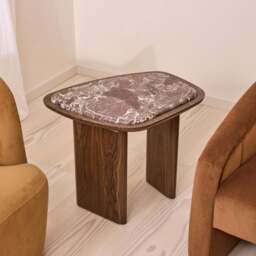 Belmont - Red Marble Irregular Dark Wood Side Table - thumbnail 3