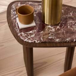 Belmont - Red Marble Irregular Dark Wood Side Table - thumbnail 4