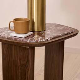 Belmont - Red Marble Irregular Dark Wood Side Table - thumbnail 5