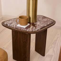 Belmont - Red Marble Irregular Dark Wood Side Table - thumbnail 6