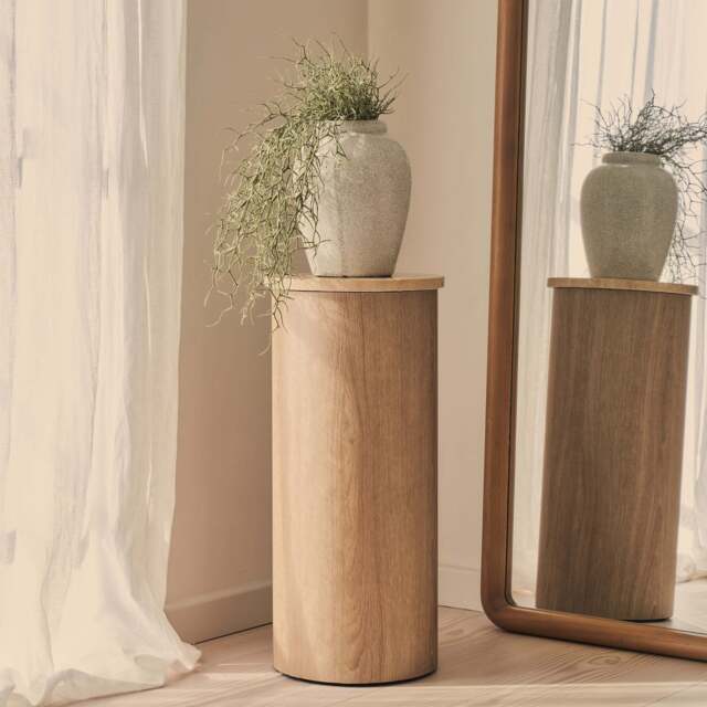 Madison - Beige Travertine Round Washed Wood Plinth - image 1