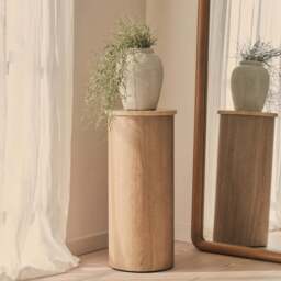 Madison - Beige Travertine Round Washed Wood Plinth