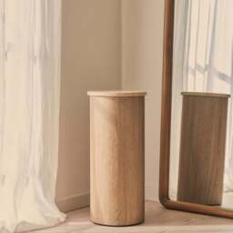 Madison - Beige Travertine Round Washed Wood Plinth - thumbnail 3