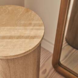 Madison - Beige Travertine Round Washed Wood Plinth - thumbnail 6