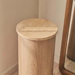 Madison - Beige Travertine Round Washed Wood Plinth - thumbnail 4