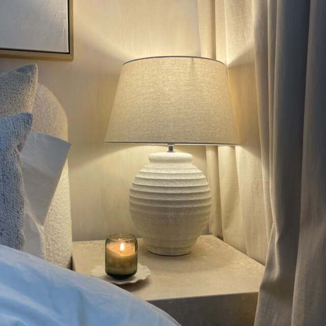 Linosa - Stone Textured Ceramic Drum Shade Table Lamp - image 1
