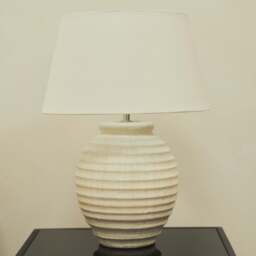 Linosa - Stone Textured Ceramic Drum Shade Table Lamp - thumbnail 3