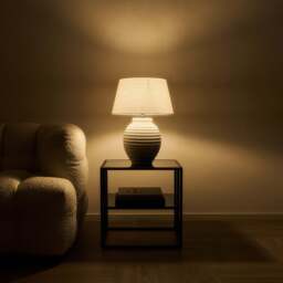Linosa - Stone Textured Ceramic Drum Shade Table Lamp - thumbnail 5