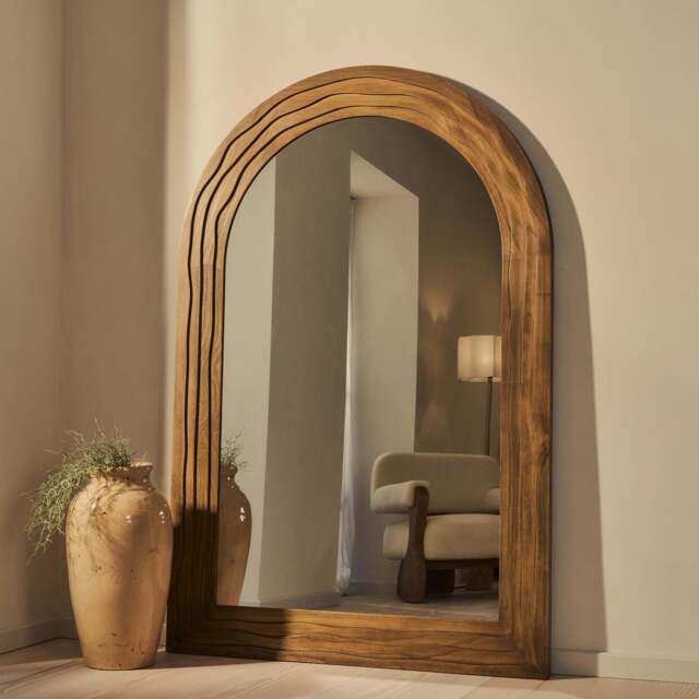 Lucelle - Extra Large Full Length Warm Wood Arched Mirror 180cm x 120cm - image 1
