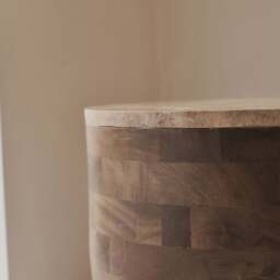 Lyra - Beige Travertine Round Warm Wood Premium Side Table - thumbnail 4