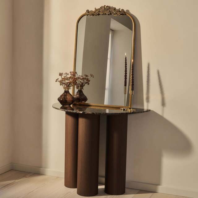 Trivium - Dark Emperador Curved Dark Wood Premium Console Table - image 1
