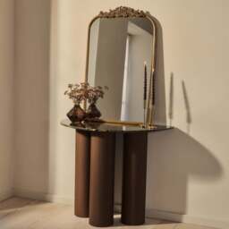 Trivium - Dark Emperador Curved Dark Wood Premium Console Table