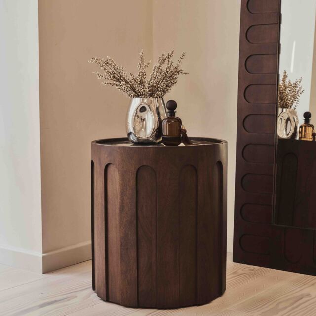 Valor - Dark Emperador Marble Round Dark Wood Premium Side Table - image 1