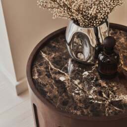 Valor - Dark Emperador Marble Round Dark Wood Premium Side Table - thumbnail 2