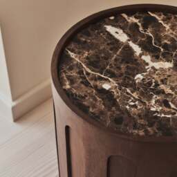 Valor - Dark Emperador Marble Round Dark Wood Premium Side Table - thumbnail 5