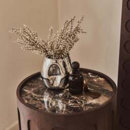 Valor - Dark Emperador Marble Round Dark Wood Premium Side Table - thumbnail 3