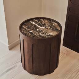 Valor - Dark Emperador Marble Round Dark Wood Premium Side Table - thumbnail 6