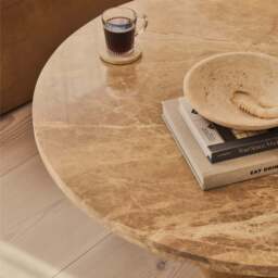 Melrose - Light Emperador Marble Round Warm Wood Premium Coffee Table - thumbnail 3