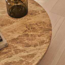 Melrose - Light Emperador Marble Round Warm Wood Premium Coffee Table - thumbnail 5