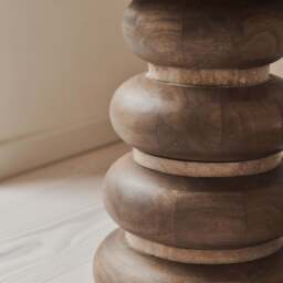 Belgravia - Beige Travertine Round Warm Wood Premium Side Table - thumbnail 3