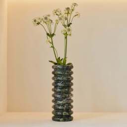 Varella - Large Green Marble Ribbed Decorative Vase 25cm - thumbnail 3