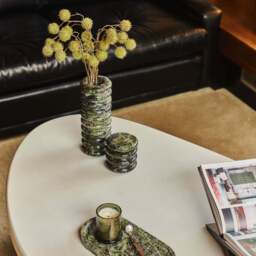 Varella - Large Green Marble Ribbed Decorative Vase 25cm - thumbnail 2