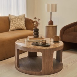 Milford - Light Emperador Round Washed Wood Coffee Table - thumbnail 1