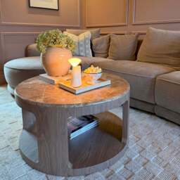 Milford - Light Emperador Round Washed Wood Coffee Table - thumbnail 3