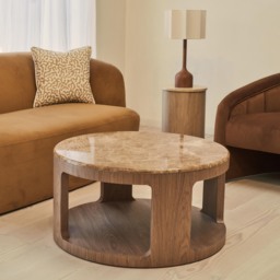 Milford - Light Emperador Round Washed Wood Coffee Table - thumbnail 5