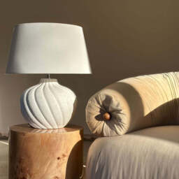 Caprera - Stone Textured Ceramic Drum Shade Table Lamp - thumbnail 2