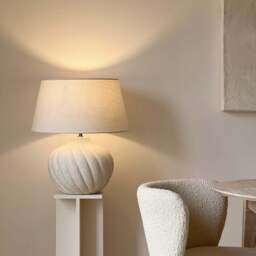 Caprera - Stone Textured Ceramic Drum Shade Table Lamp - thumbnail 1