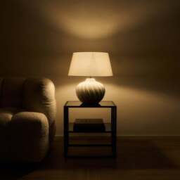 Caprera - Stone Textured Ceramic Drum Shade Table Lamp - thumbnail 5