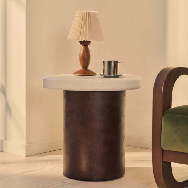 Aegean - Dark Burl Wood & Concrete Irregular Side Table - image 1