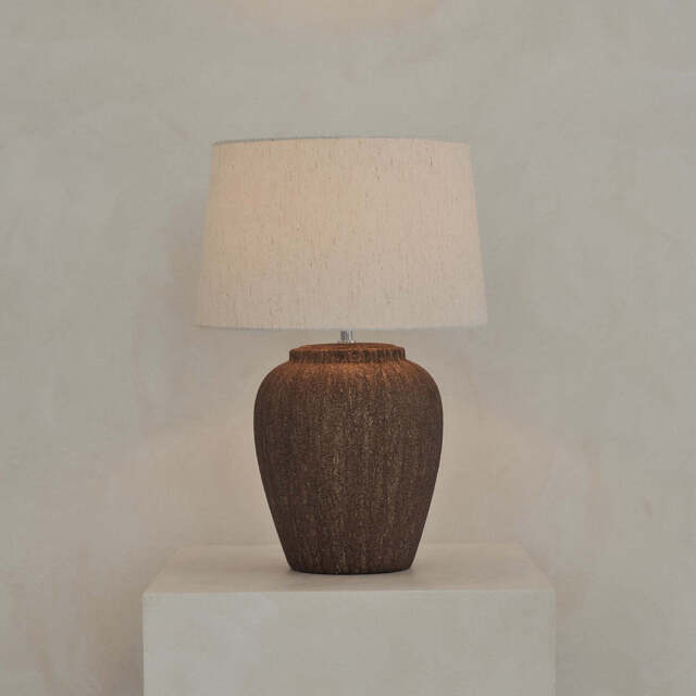 Sicily - Brown Ceramic Drum Shade Table Lamp - image 1