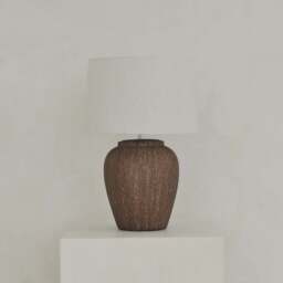 Sicily - Brown Ceramic Drum Shade Table Lamp - thumbnail 2