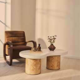 Aegean - Natural Burl Wood & Concrete Irregular Coffee Table 2 Legs