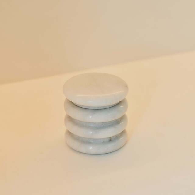 Varella - White Marble Ribbed Decorative Storage Jar - image 1