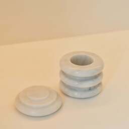 Varella - White Marble Ribbed Decorative Storage Jar - thumbnail 2