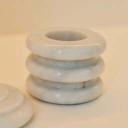 Varella - White Marble Ribbed Decorative Storage Jar - thumbnail 4