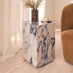 Atella - Arabescato Rectangular Premium Solid Marble Side Table