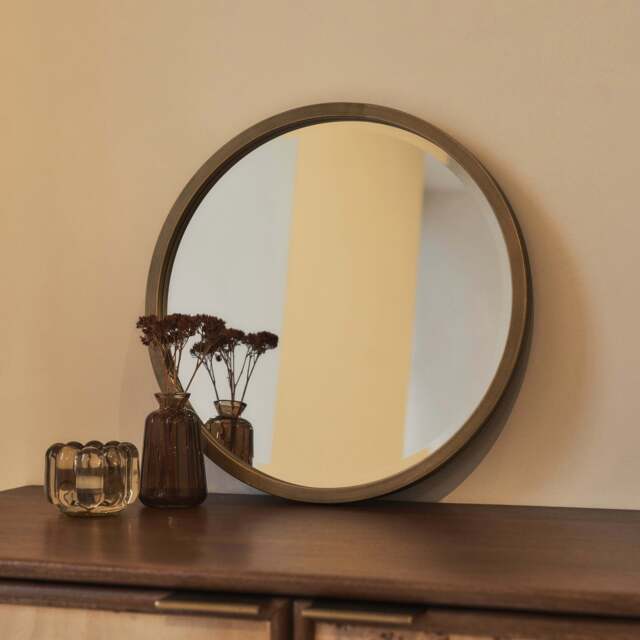 Higgins - Gold Metal Modern Round Wall Mirror 40cm x 40cm - image 1