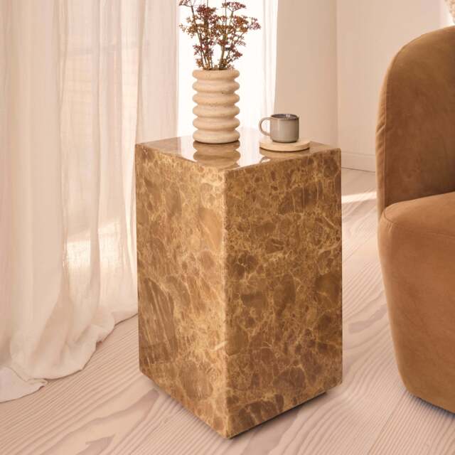 Atella - Light Emperador Rectangular Premium Solid Marble Side Table - image 1