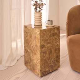 Atella - Light Emperador Rectangular Premium Solid Marble Side Table - thumbnail 1