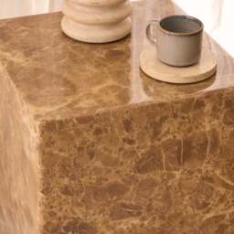 Atella - Light Emperador Rectangular Premium Solid Marble Side Table - thumbnail 2